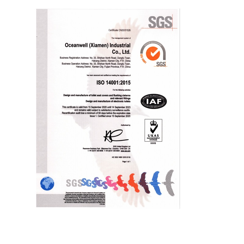 Oceanwell bidet factory ISO14000 certificate